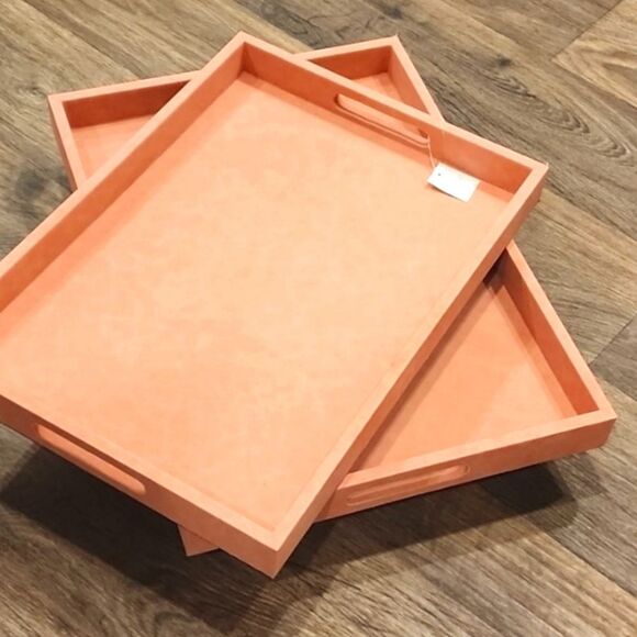 Home District Contemporary Pink Faux Leather Vanity Tray Set w/Handle - Picture 4 of 8